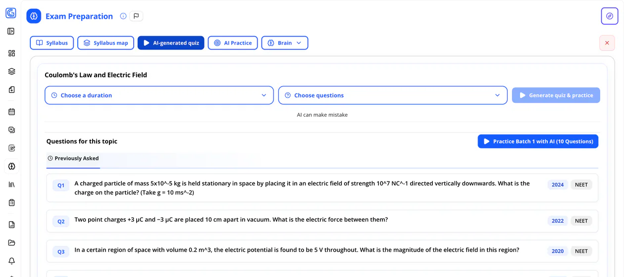 quiz configuration screen