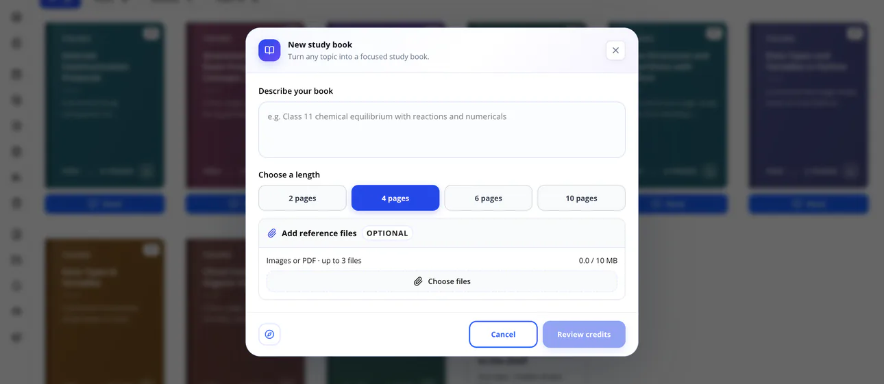 create study book dialog